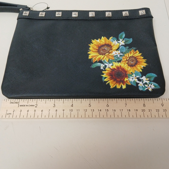 White House Black Market Black Clutch with Sunflower Design - Picture 4 of 5